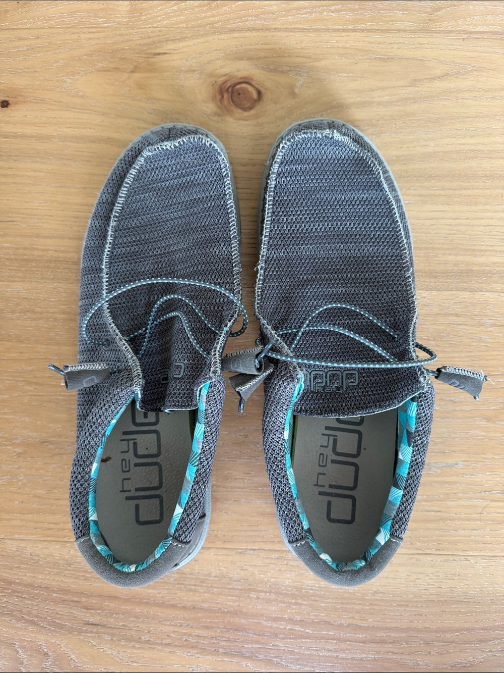 Hey Dude Grey Knit Slip-On Loafers with Teal Trim